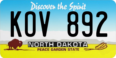 ND license plate KOV892