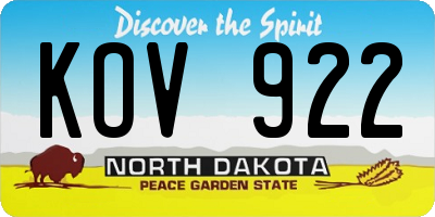 ND license plate KOV922