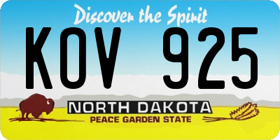 ND license plate KOV925