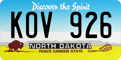 ND license plate KOV926