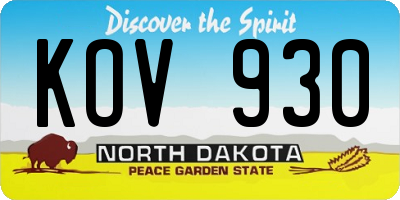 ND license plate KOV930