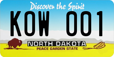 ND license plate KOW001