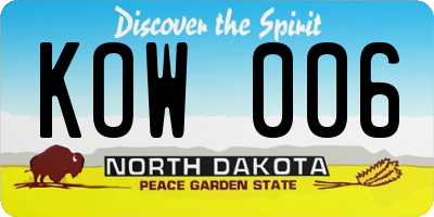 ND license plate KOW006