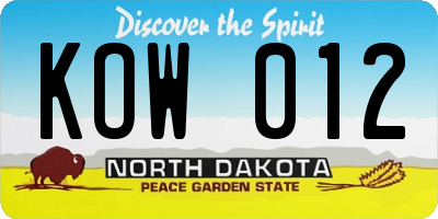 ND license plate KOW012