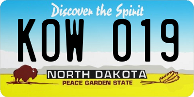 ND license plate KOW019