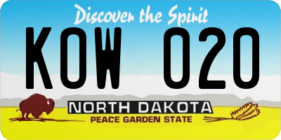 ND license plate KOW020