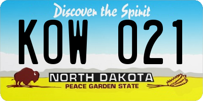 ND license plate KOW021