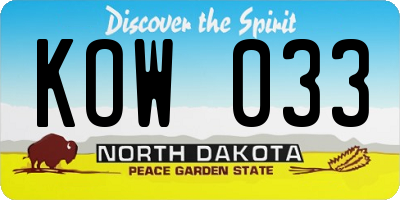 ND license plate KOW033
