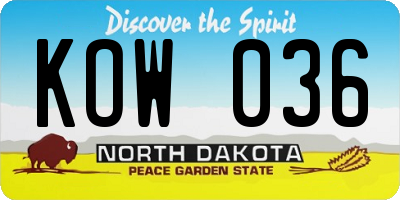 ND license plate KOW036