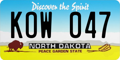 ND license plate KOW047