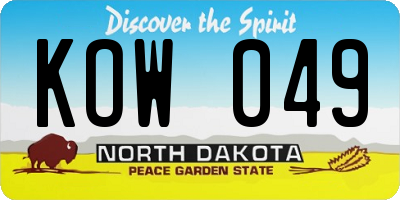 ND license plate KOW049