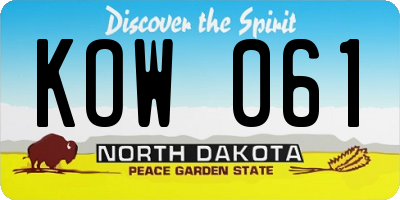 ND license plate KOW061