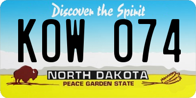 ND license plate KOW074