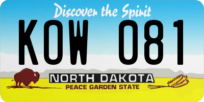 ND license plate KOW081