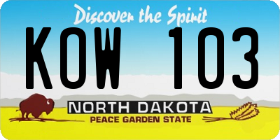 ND license plate KOW103