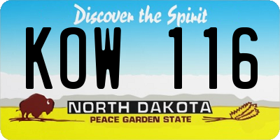 ND license plate KOW116