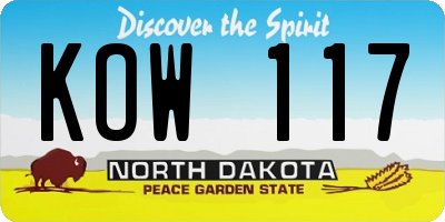 ND license plate KOW117