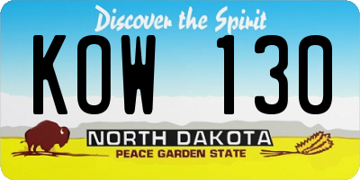 ND license plate KOW130