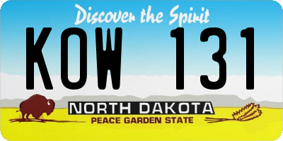 ND license plate KOW131