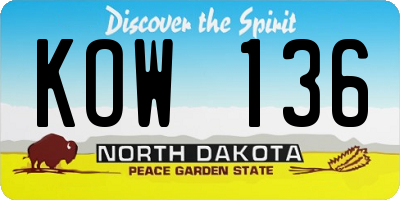 ND license plate KOW136