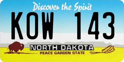 ND license plate KOW143