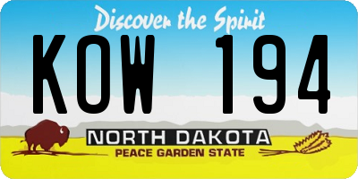 ND license plate KOW194