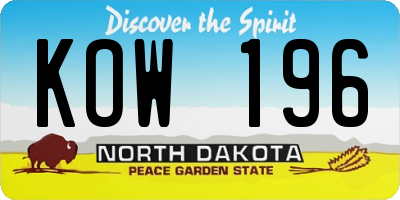 ND license plate KOW196