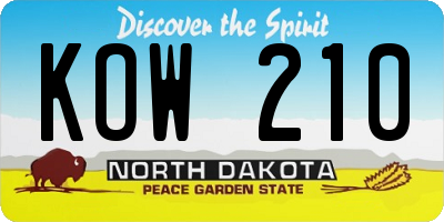 ND license plate KOW210
