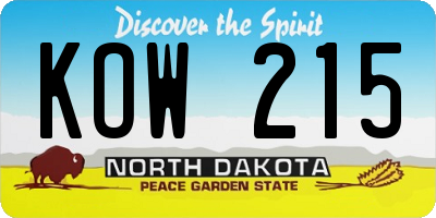 ND license plate KOW215