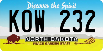 ND license plate KOW232