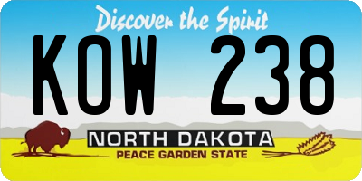 ND license plate KOW238