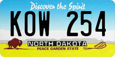 ND license plate KOW254