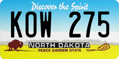 ND license plate KOW275