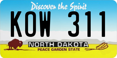 ND license plate KOW311