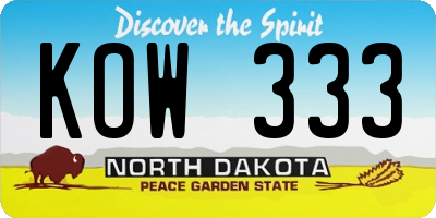 ND license plate KOW333