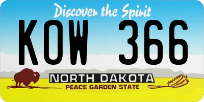 ND license plate KOW366