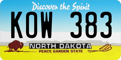 ND license plate KOW383