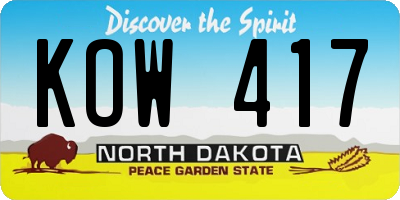 ND license plate KOW417