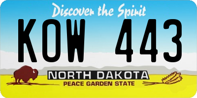 ND license plate KOW443