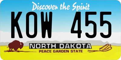 ND license plate KOW455
