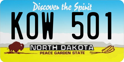 ND license plate KOW501