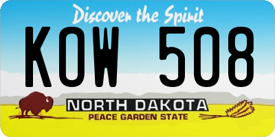 ND license plate KOW508
