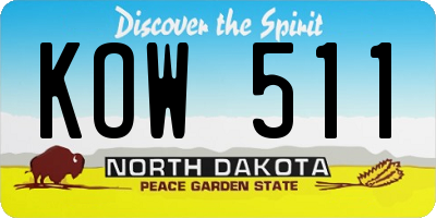 ND license plate KOW511