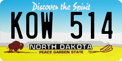 ND license plate KOW514