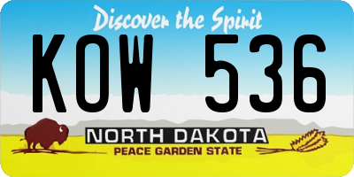 ND license plate KOW536