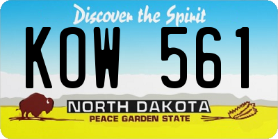 ND license plate KOW561