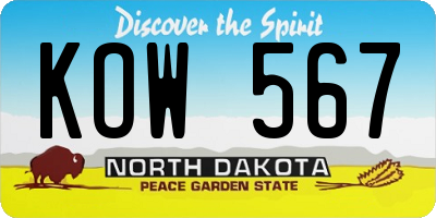 ND license plate KOW567