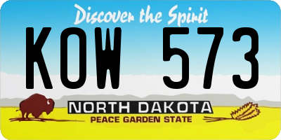 ND license plate KOW573