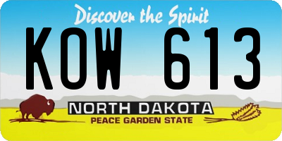 ND license plate KOW613