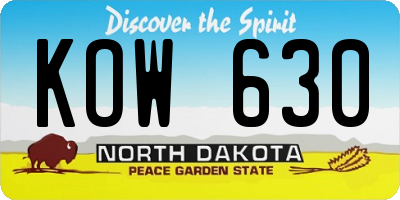 ND license plate KOW630